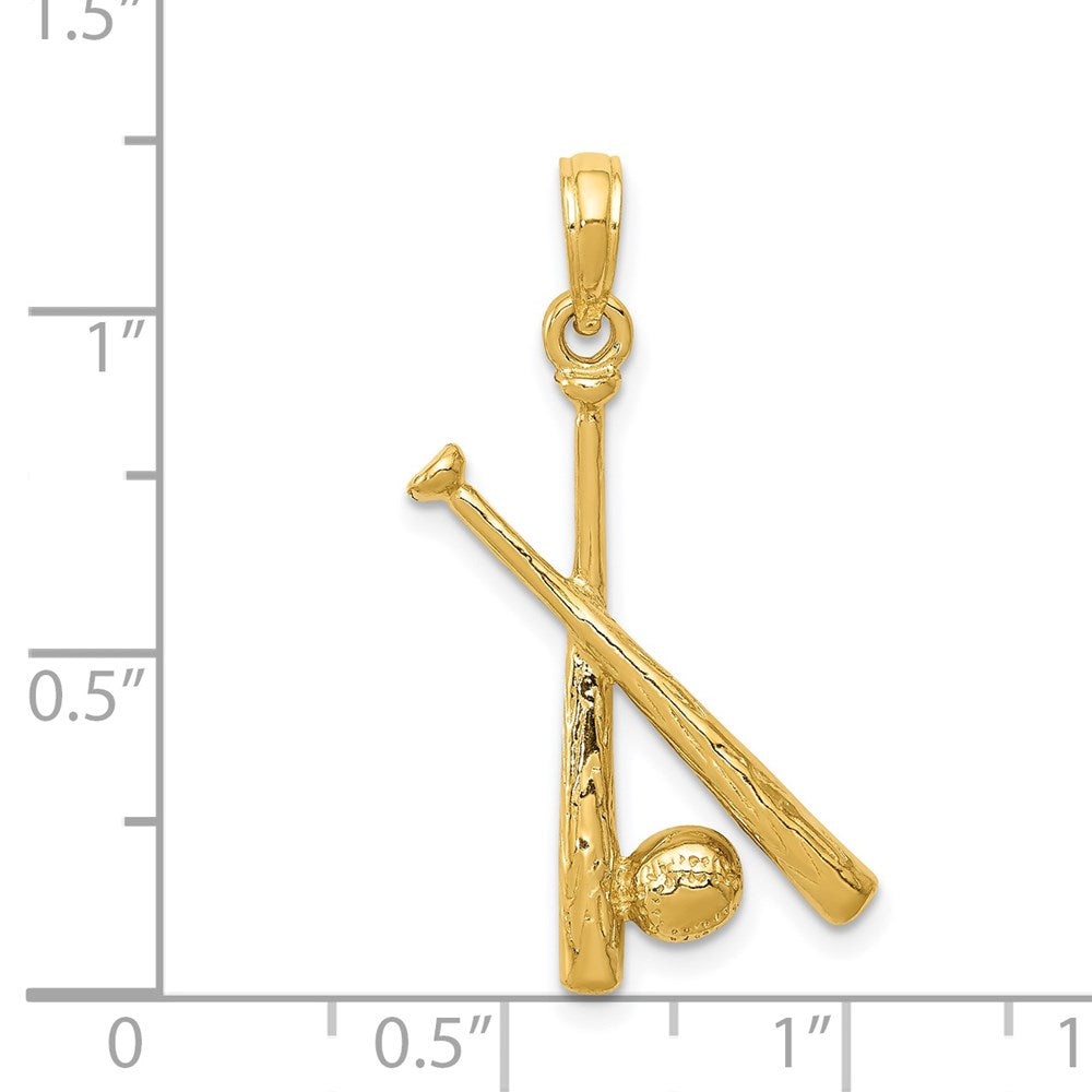 14k Yellow Gold 13 mm Polished Open-Backed Bats and Baseball Pendant (1.85 grams)