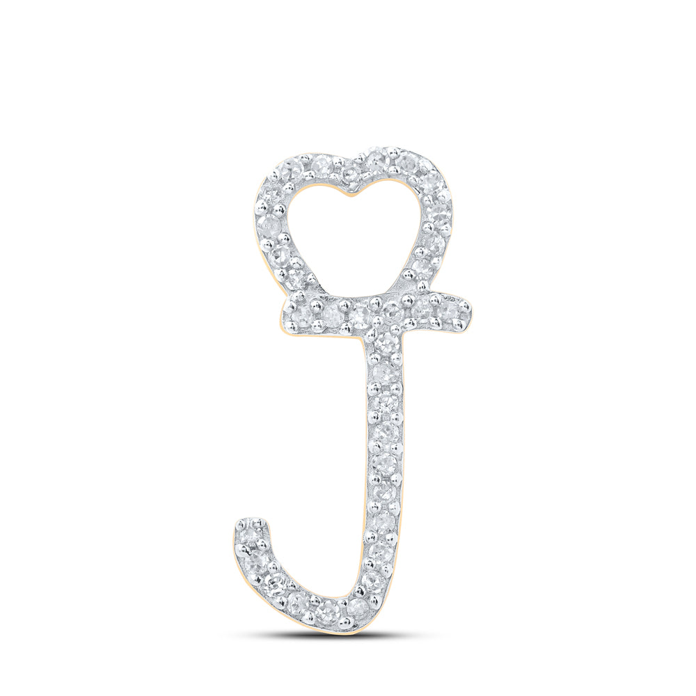 Gold J Heart Letter Pendant 1/10 Cttw Round Natural Diamond Womens (0.81 grams)