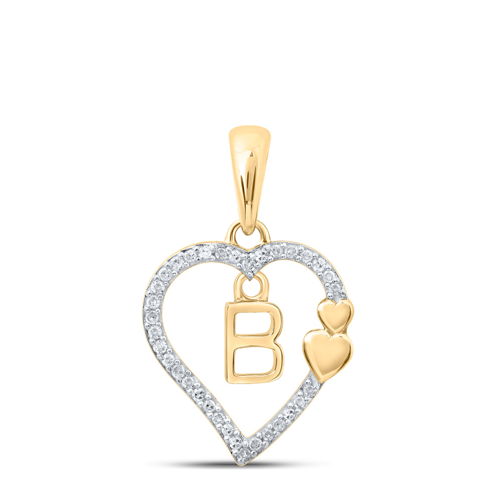 1/10Ctw-Dia P1P2 Gift Heart Initial "B" Pendant (1.2 grams)