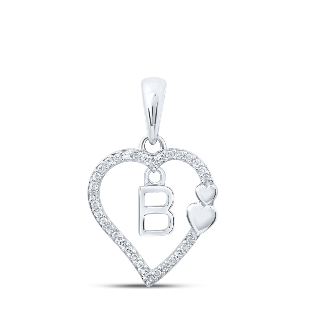 1/10Ctw-Dia P1P2 Gift Heart Initial "B" Pendant (1.2 grams)