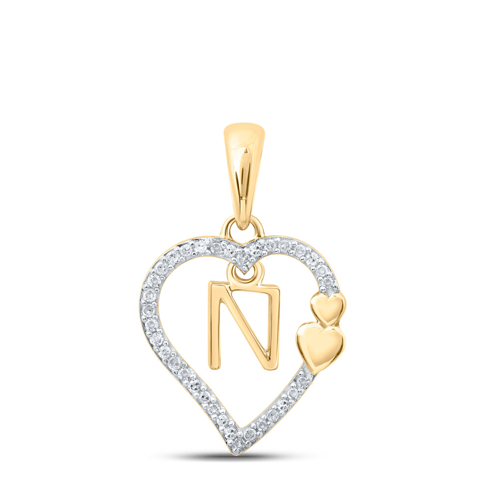 1/10Ctw-Dia P1P2 Gift Heart Initial "N" Pendant (1.28 grams)
