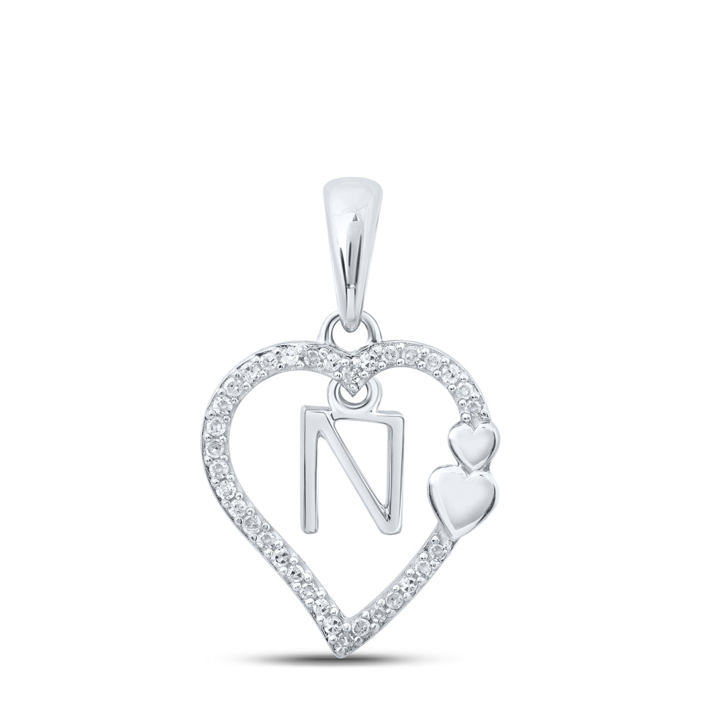 1/10Ctw-Dia P1P2 Gift Heart Initial "N" Pendant (1.28 grams)