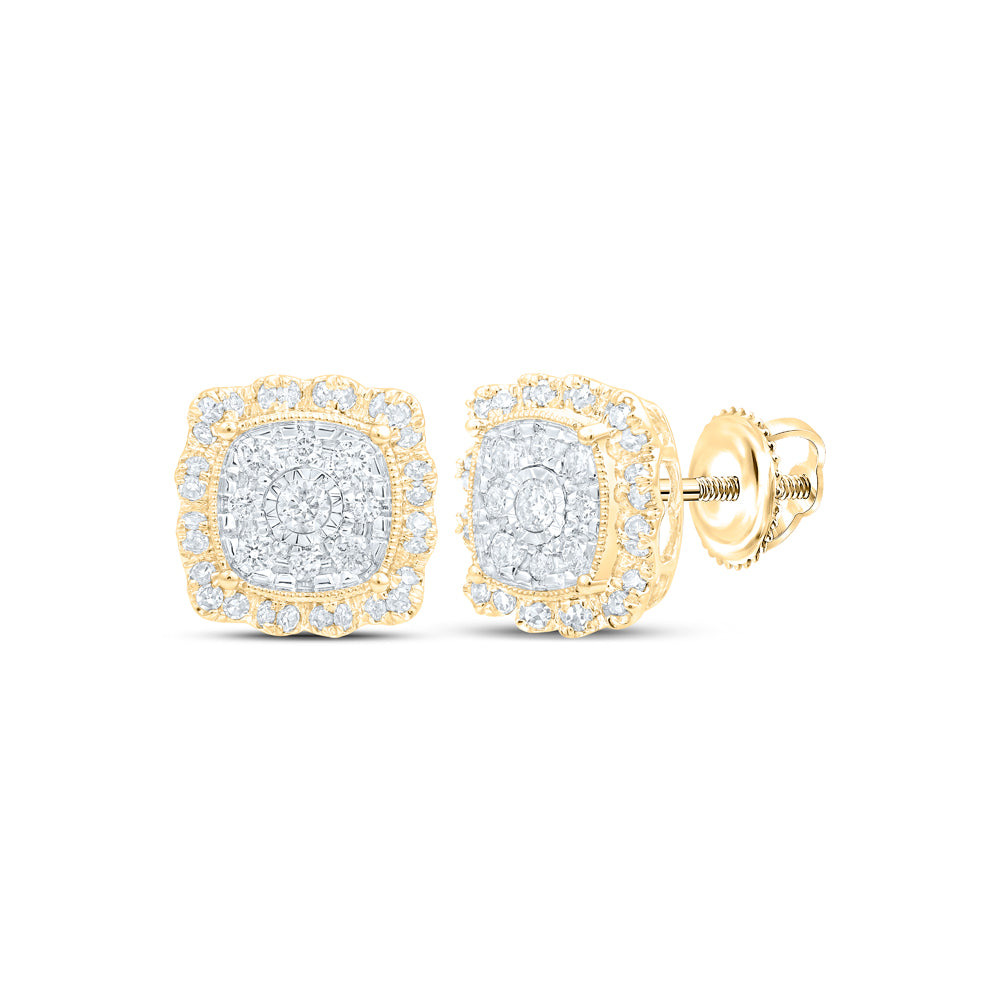 Gold Square Earrings 5/8 Cttw Round Natural Diamond Womens (2.48 grams)