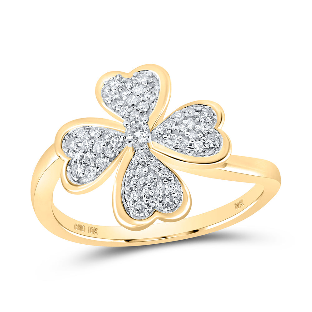 Gold Clover Heart Ring 1/4 Cttw Round Natural Diamond Womens (2.94 grams)