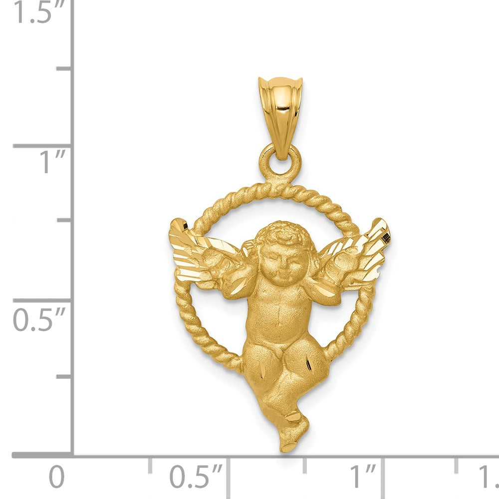 14k Yellow Gold 18 mm Satin Angel in Circle Pendant (2.98 grams)