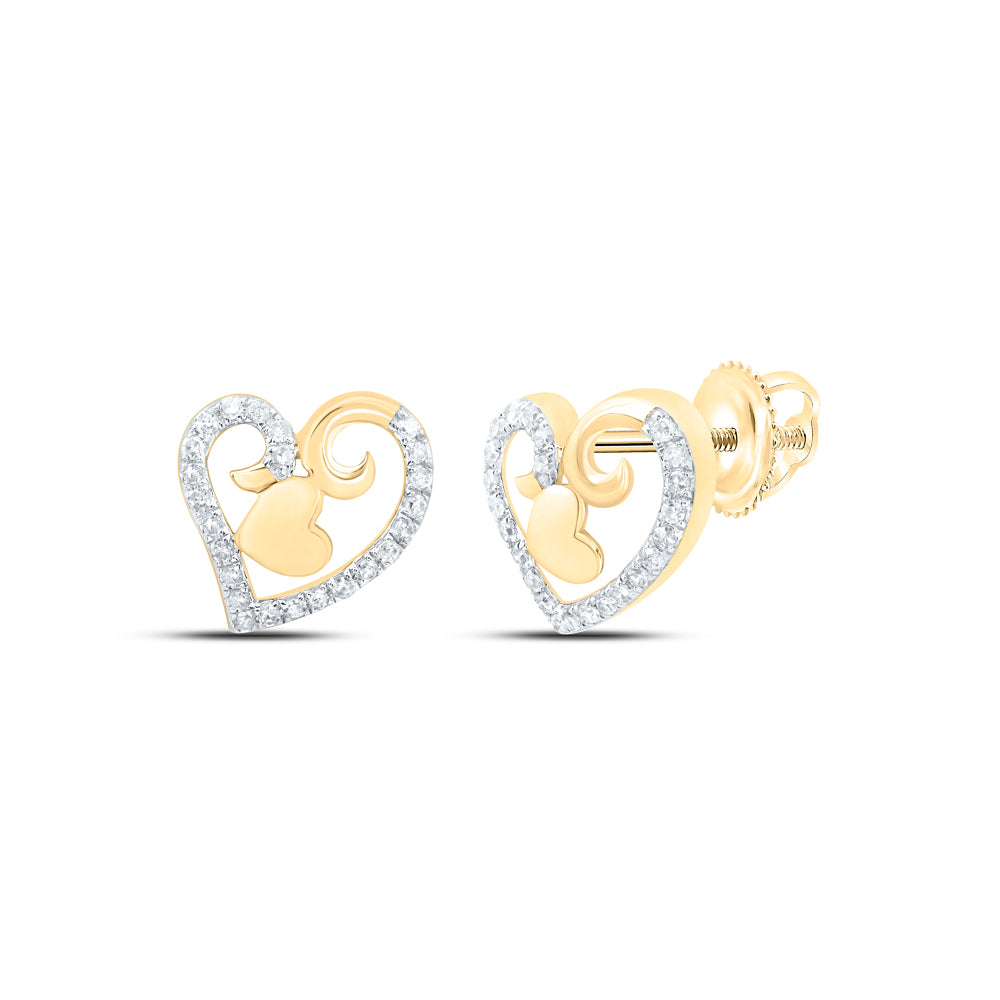 Gold Heart Earrings 1/4 Cttw Round Natural Diamond Womens (1.74 grams)