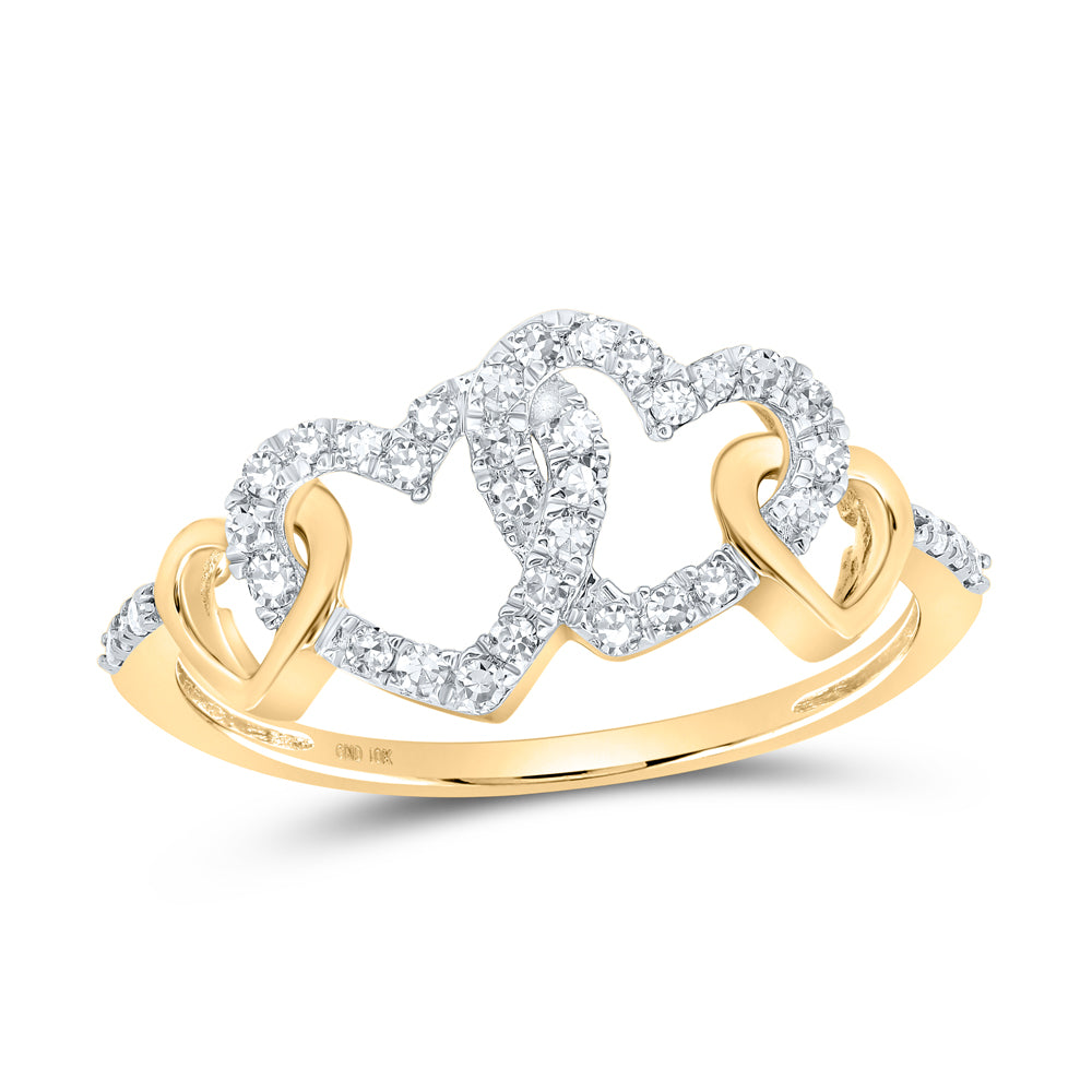 Gold Double Heart Ring 1/4 Cttw Round Natural Diamond Womens (1.51 grams)