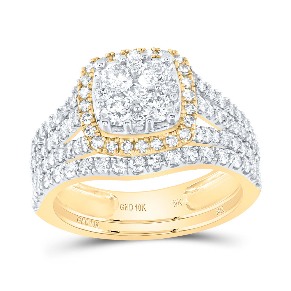 Gold Square Bridal Wedding Ring Band Set 1-5/8 Cttw Round Natural Diamond Womens (5.29 grams)