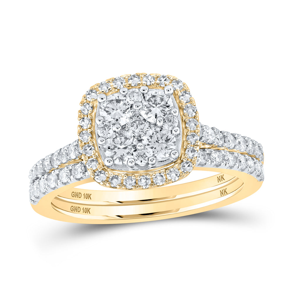 Gold Square Bridal Wedding Ring Band Set 1 Cttw Round Natural Diamond Womens (4.97 grams)