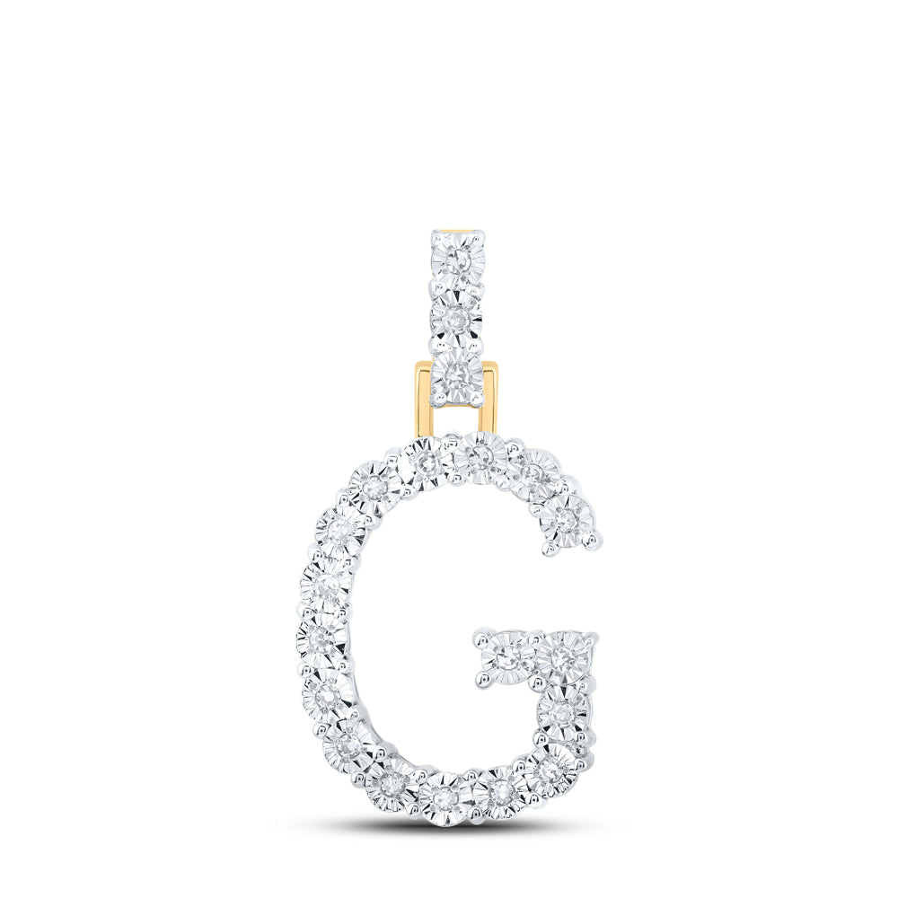 Gold G Initial Letter Pendant 1/10 Cttw Round Natural Diamond Womens (1.68 grams)