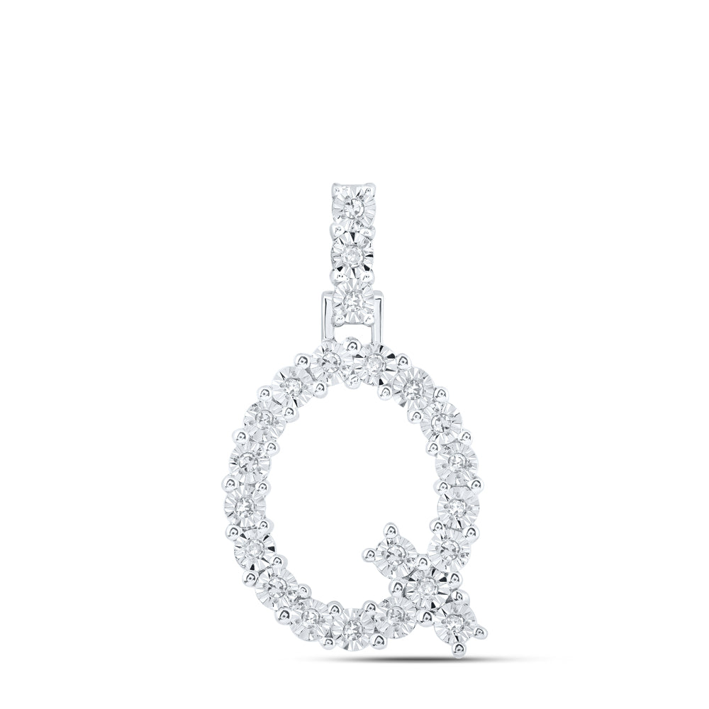 10Kt White Gold 1/10Ctw-Dia Nk Initial Q" Pendant" (1.79 grams)