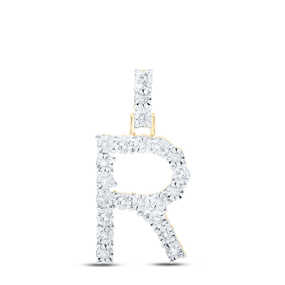 Gold R Initial Letter Pendant 1/10 Cttw Round Natural Diamond Womens (1.77 grams)