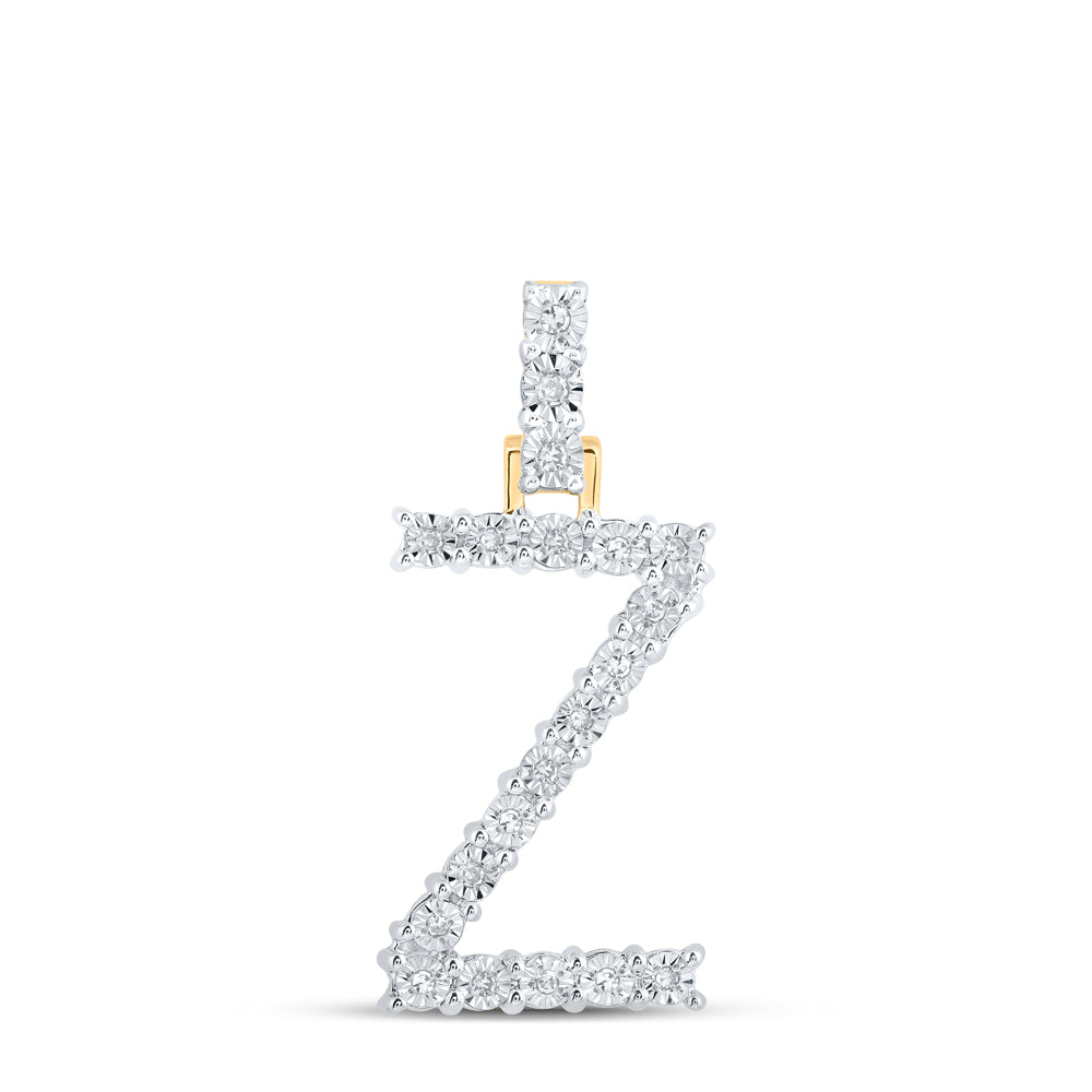 Gold Z Initial Letter Pendant 1/10 Cttw Round Natural Diamond Womens (1.55 grams)