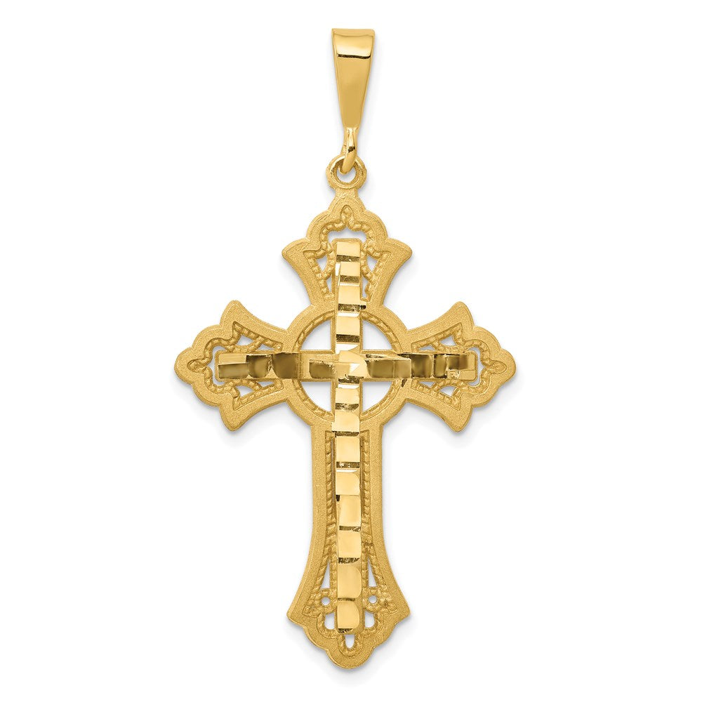 14k Yellow Gold 25 mm Diamond-cut Celtic Cross Pendant (2.29 grams)