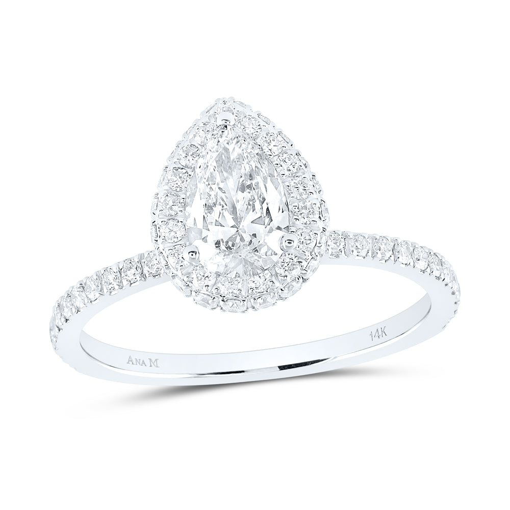 14Kt White Gold 1Ctw-Dia Ana M 1/2Ct-Cpear Single Halo Engagement Ring (3.84 grams)