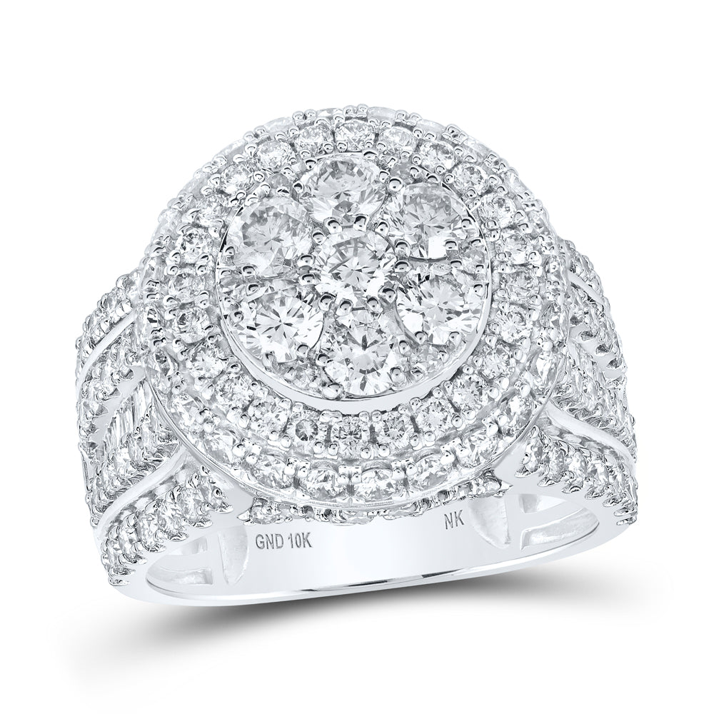 Gold Cluster Ring 3 Cttw Round Natural Diamond Womens (8.67 grams)