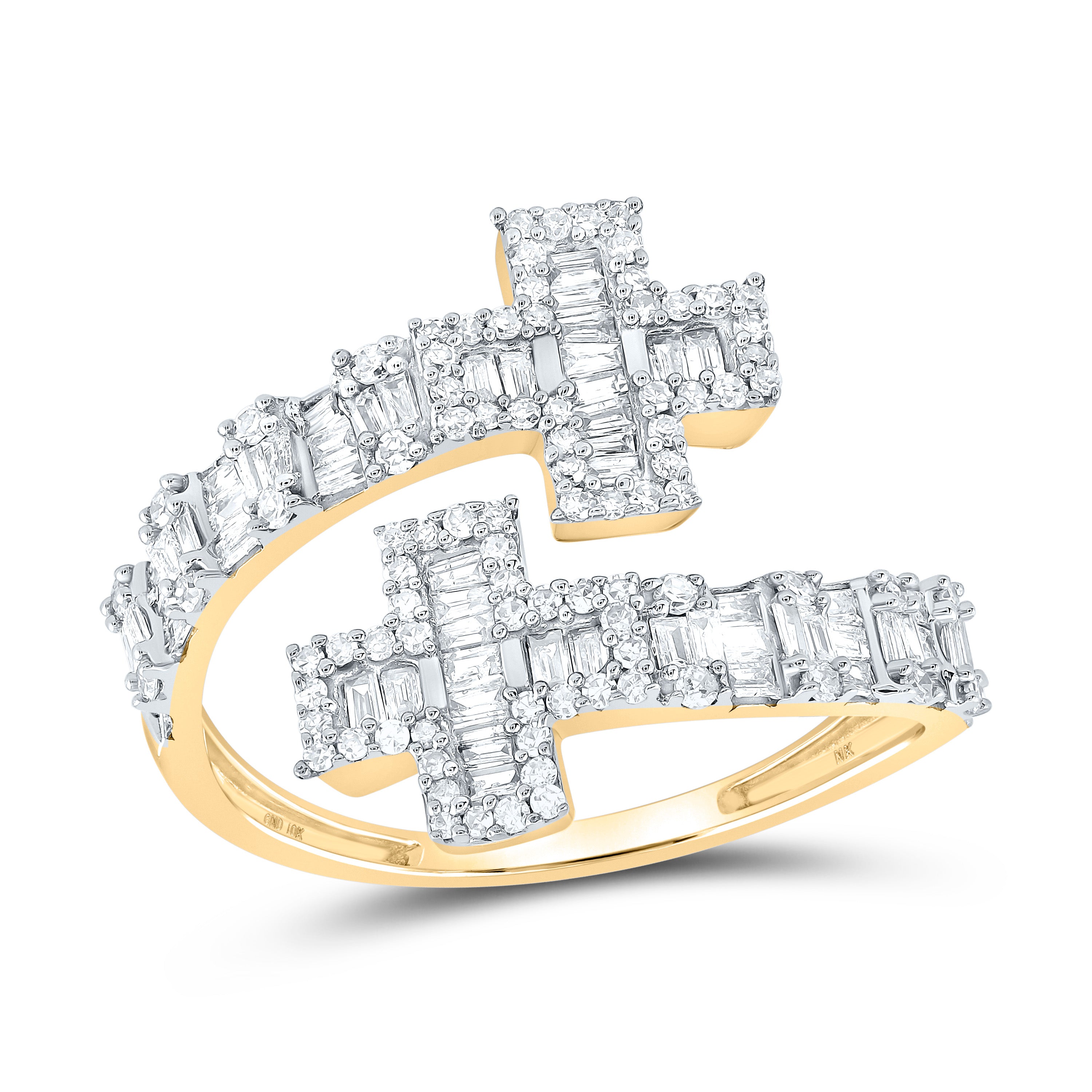 Gold Cross Cuff Band Ring 3/4 Cttw Round Natural Diamond Womens (2.57 grams)