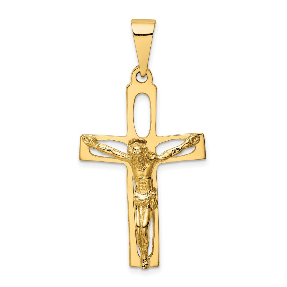 14k Yellow Gold 24 mm Polished Jesus Crucifix Pendant