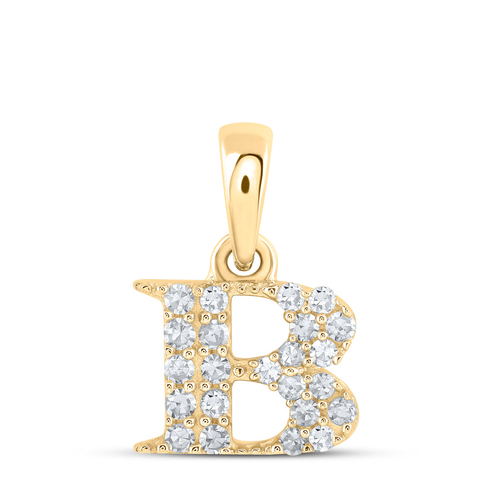 Gold B Initial Letter Pendant 1/10 Cttw Round Natural Diamond Womens (0.45 grams)