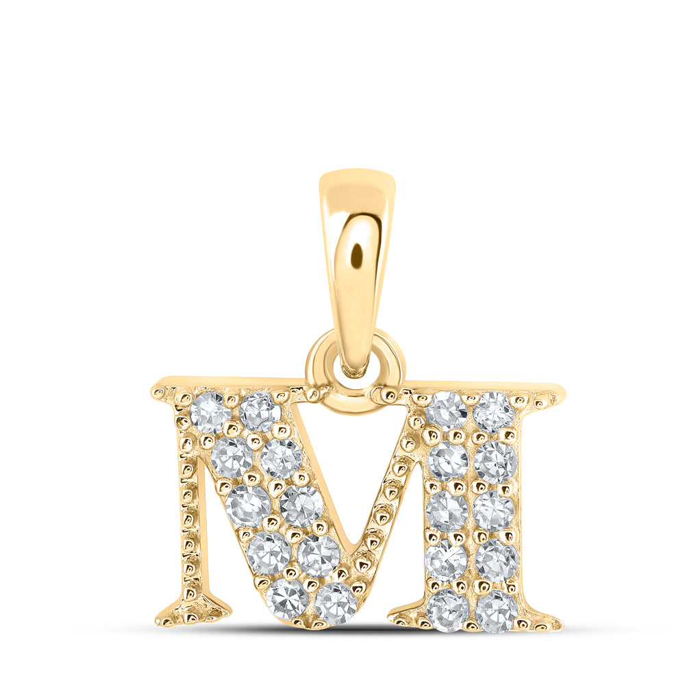 Gold M Initial Letter Pendant 1/10 Cttw Round Natural Diamond Womens (0.65 grams)