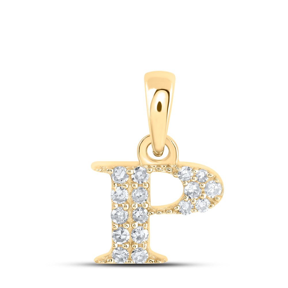 Gold P Initial Letter Pendant 1/10 Cttw Round Natural Diamond Womens (0.42 grams)