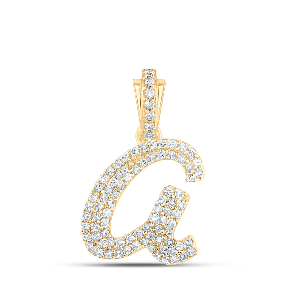 Gold A Cursive Initial Letter Pendant 1/3 Cttw Round Natural Diamond Womens (1.39 grams)