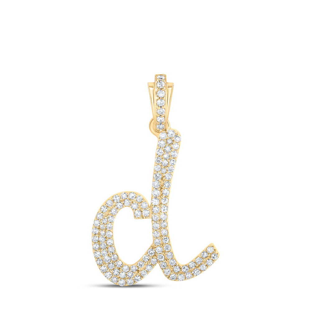 Gold D Cursive Initial Letter Pendant 1/2 Cttw Round Natural Diamond Womens (1.75 grams)