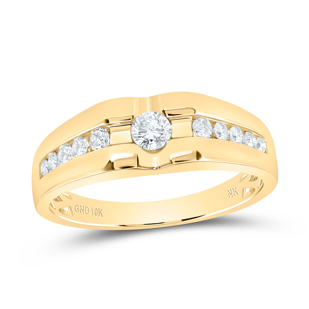 Gold Solitaire Band Ring 1/2 Cttw Round Natural Diamond Mens (4.22 grams)