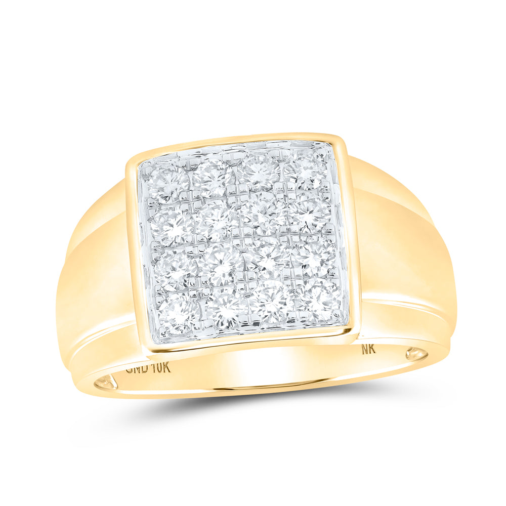 Gold Square Ring 1 Cttw Round Natural Diamond Mens (6.73 grams)