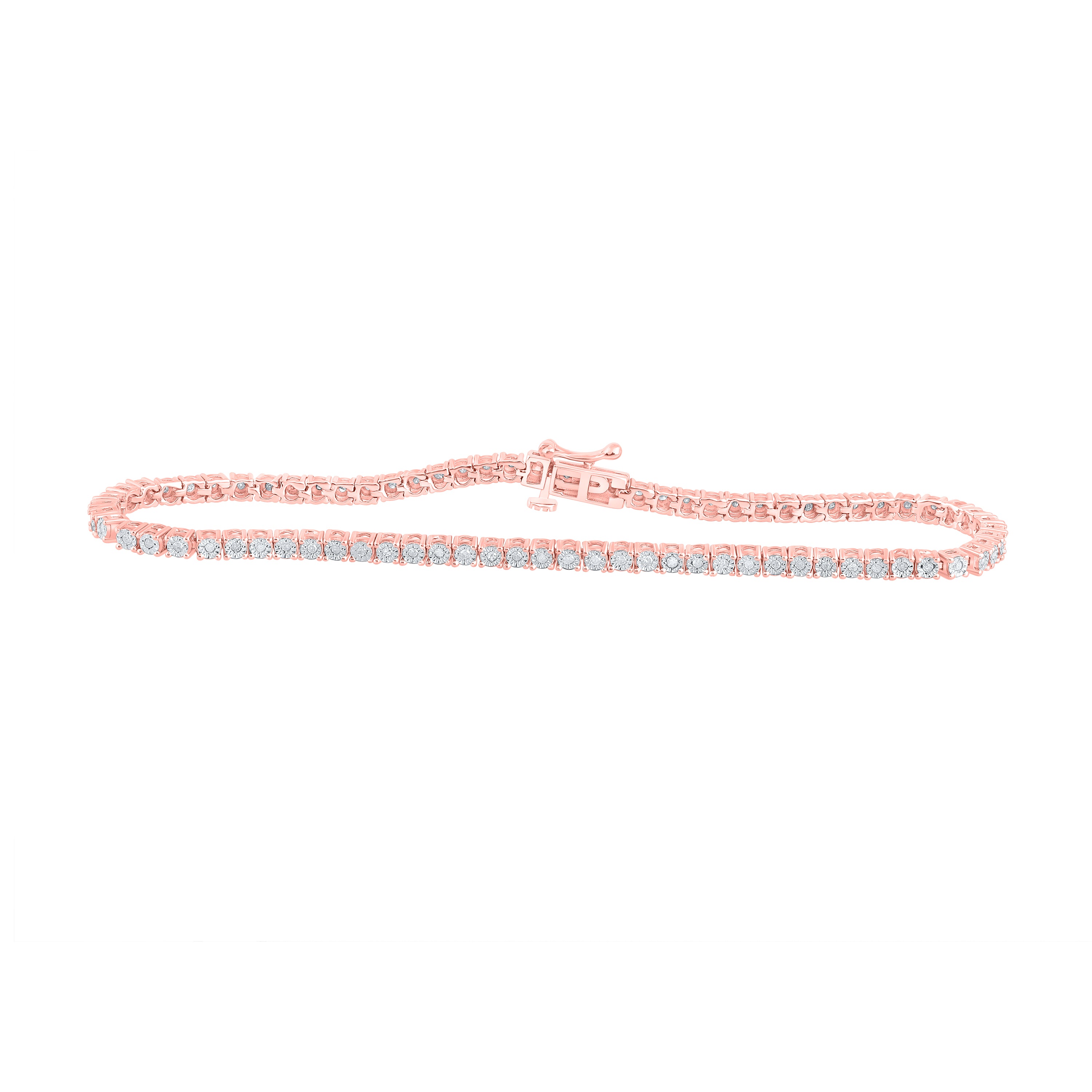 Rose-Tone Sterling S 3/8Ctw-Dia P3 Fanuk Bracelet (7 Inch) (7.76 grams)