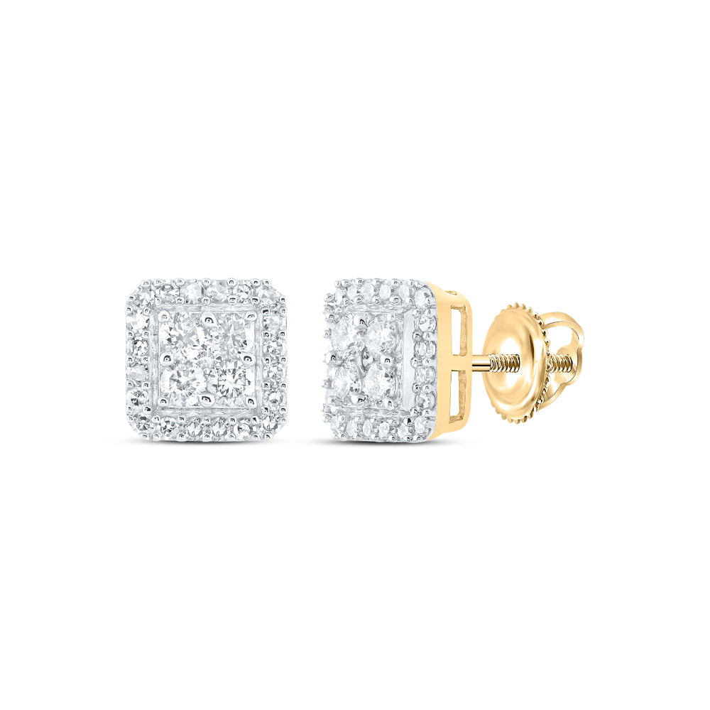 Gold Square Earrings 5/8 Cttw Round Natural Diamond Mens (1.44 grams)