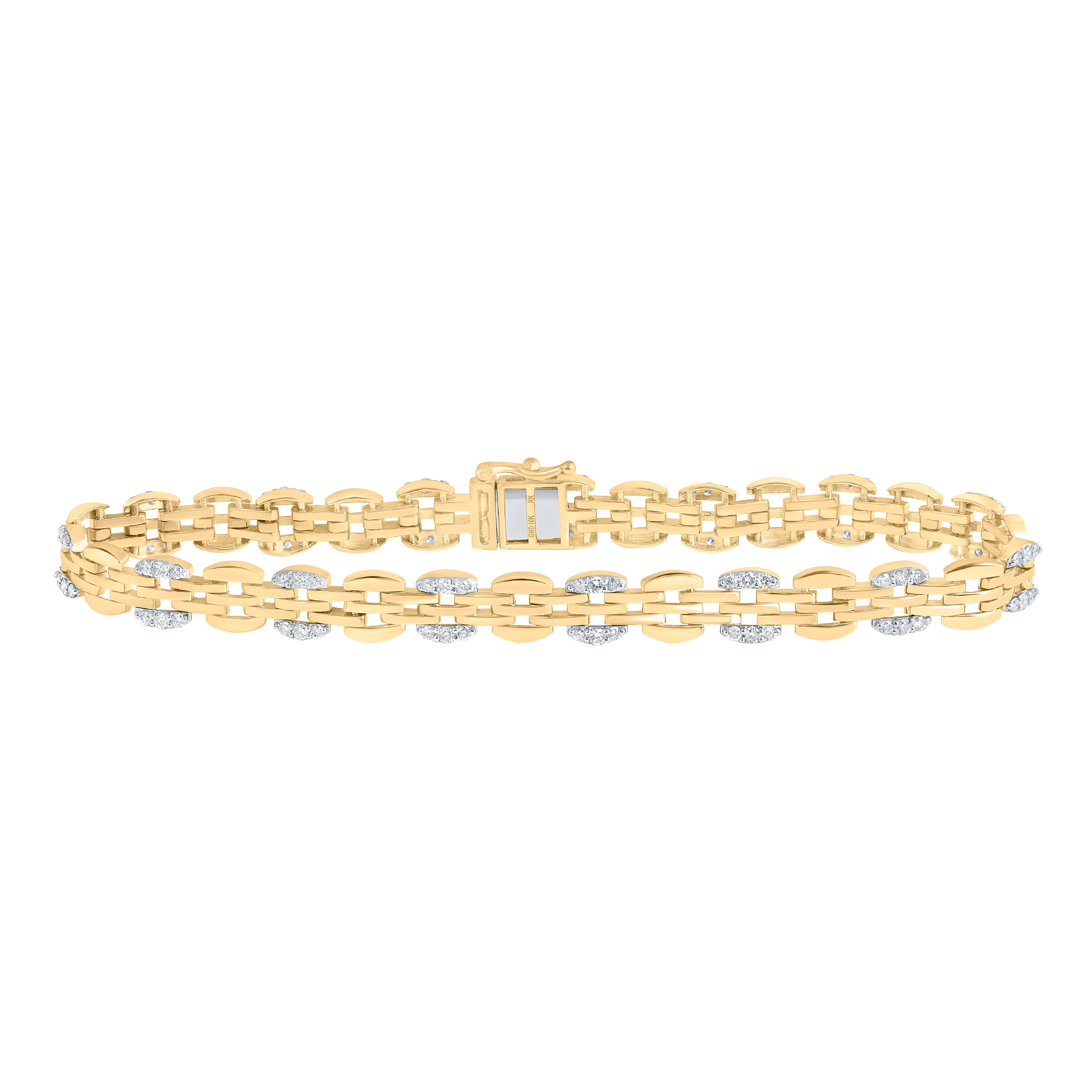 10Kt Yellow Gold 1 1/2Ctw-Dia Nk (8.20Mm) Mens Bracelet 8.5 Inch (17.98 grams)
