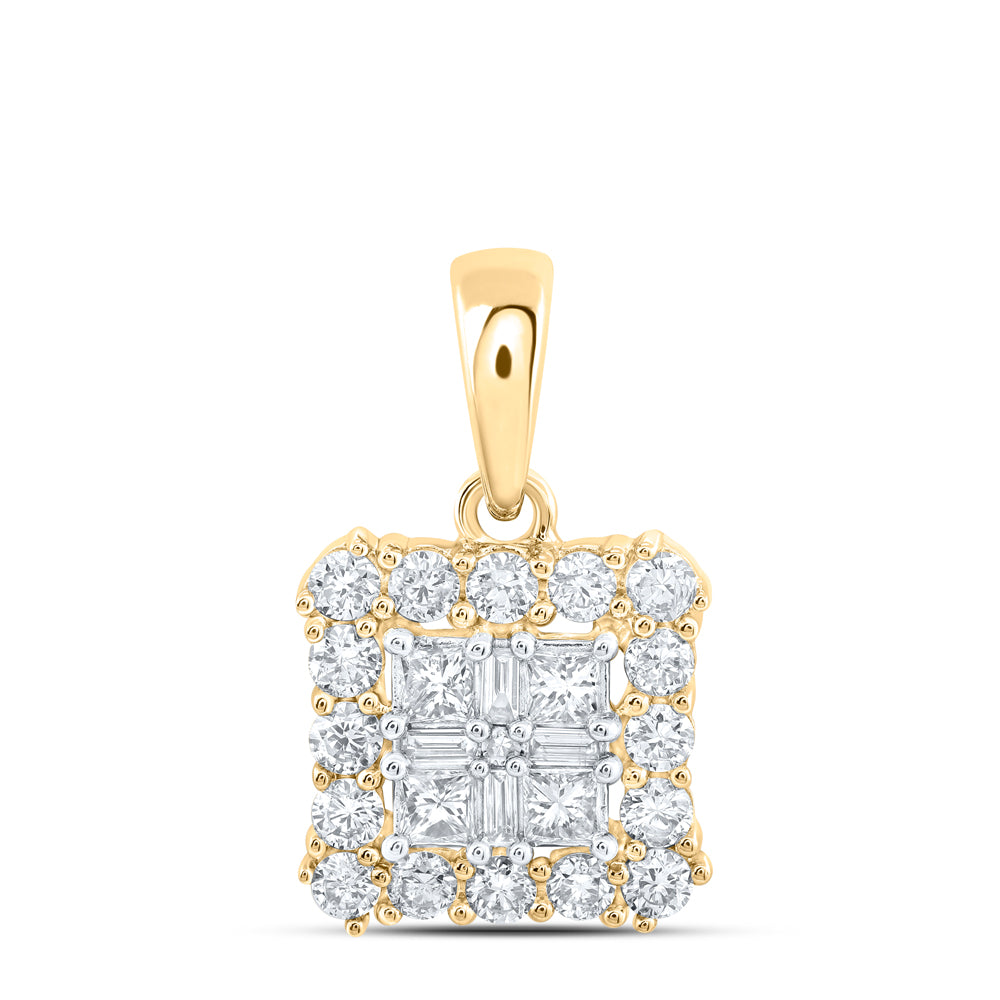 Gold Square Pendant 5/8 Cttw Princess Natural Diamond Womens (1.44 grams)