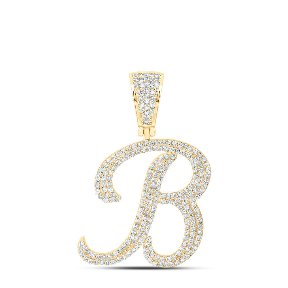 Gold Letter Charm Pendant 1 Cttw Round Natural Diamond Mens (3.65 grams)