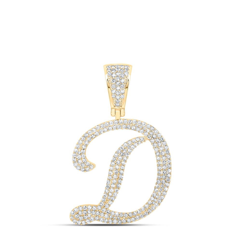 Gold D Initial Letter Charm Pendant 1 Cttw Round Natural Diamond Mens (3.53 grams)