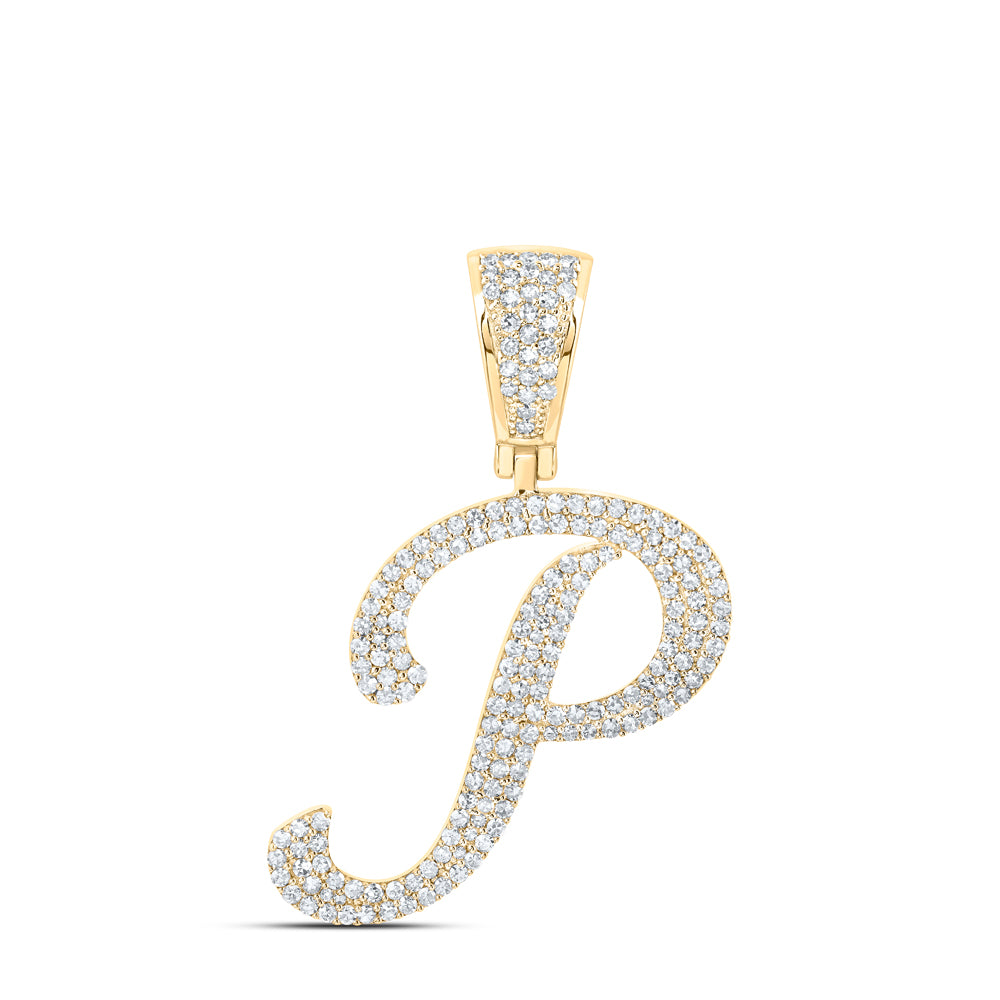 Gold P Initial Letter Charm Pendant 7/8 Cttw Round Natural Diamond Mens (2.98 grams)