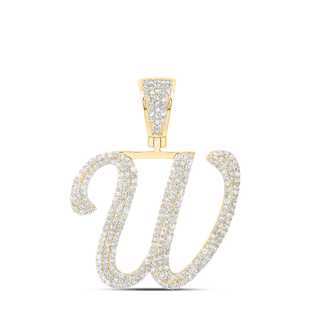 Gold W Initial Letter Charm Pendant 1-1/4 Cttw Round Natural Diamond Mens (4.62 grams)