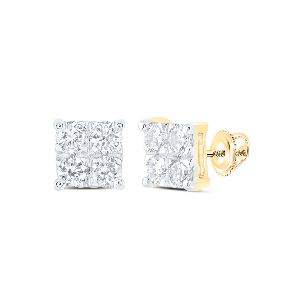 Gold Square Earrings 1/2 Cttw Round Natural Diamond Womens (0.98 grams)