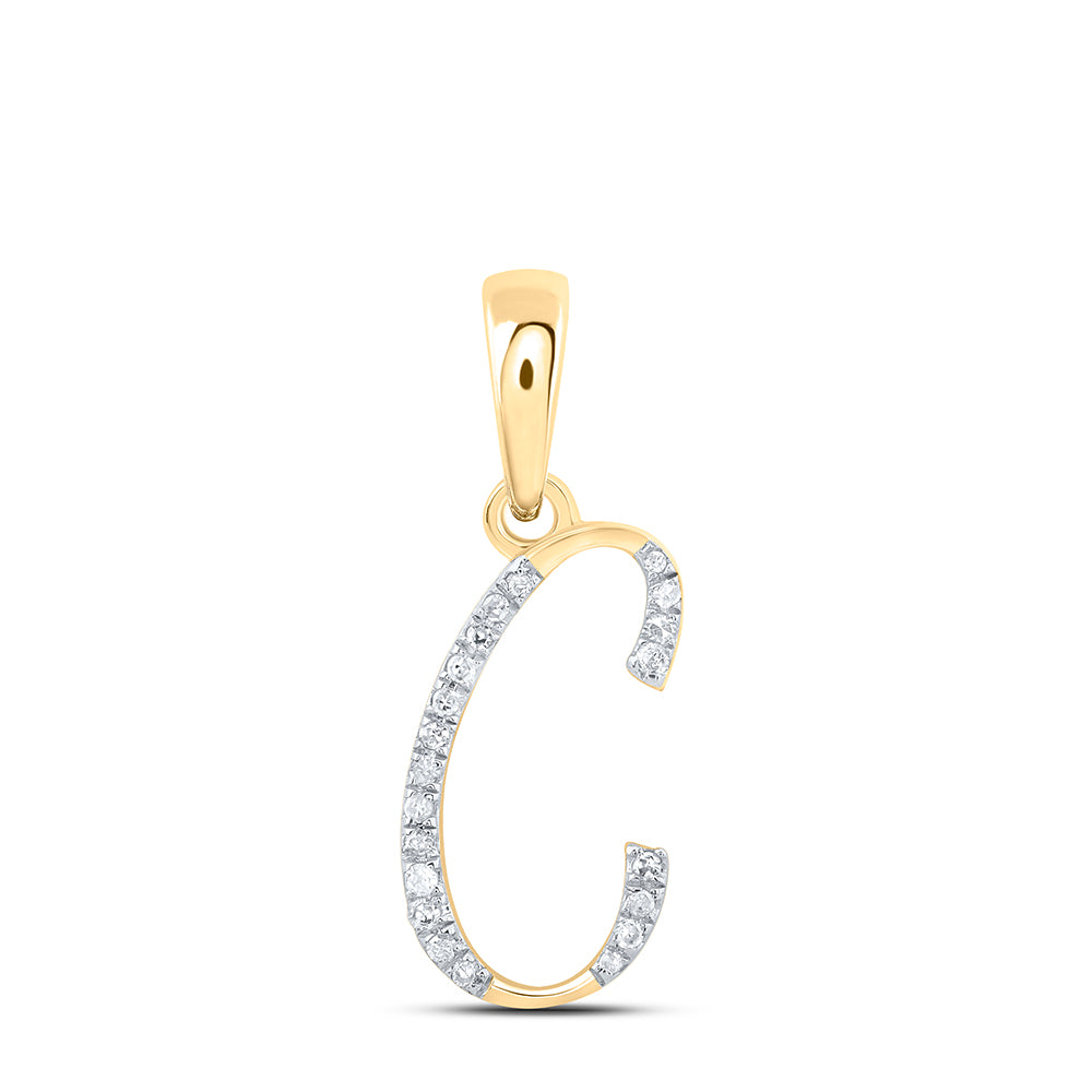 Gold C Initial Letter Pendant 1/20 Cttw Round Natural Diamond Womens (0.54 grams)