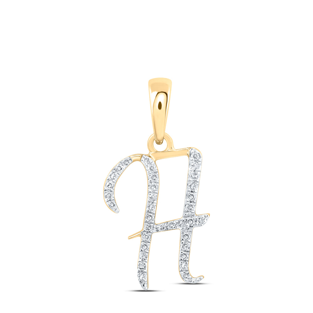 Gold H Initial Letter Pendant 1/10 Cttw Round Natural Diamond Womens (0.67 grams)