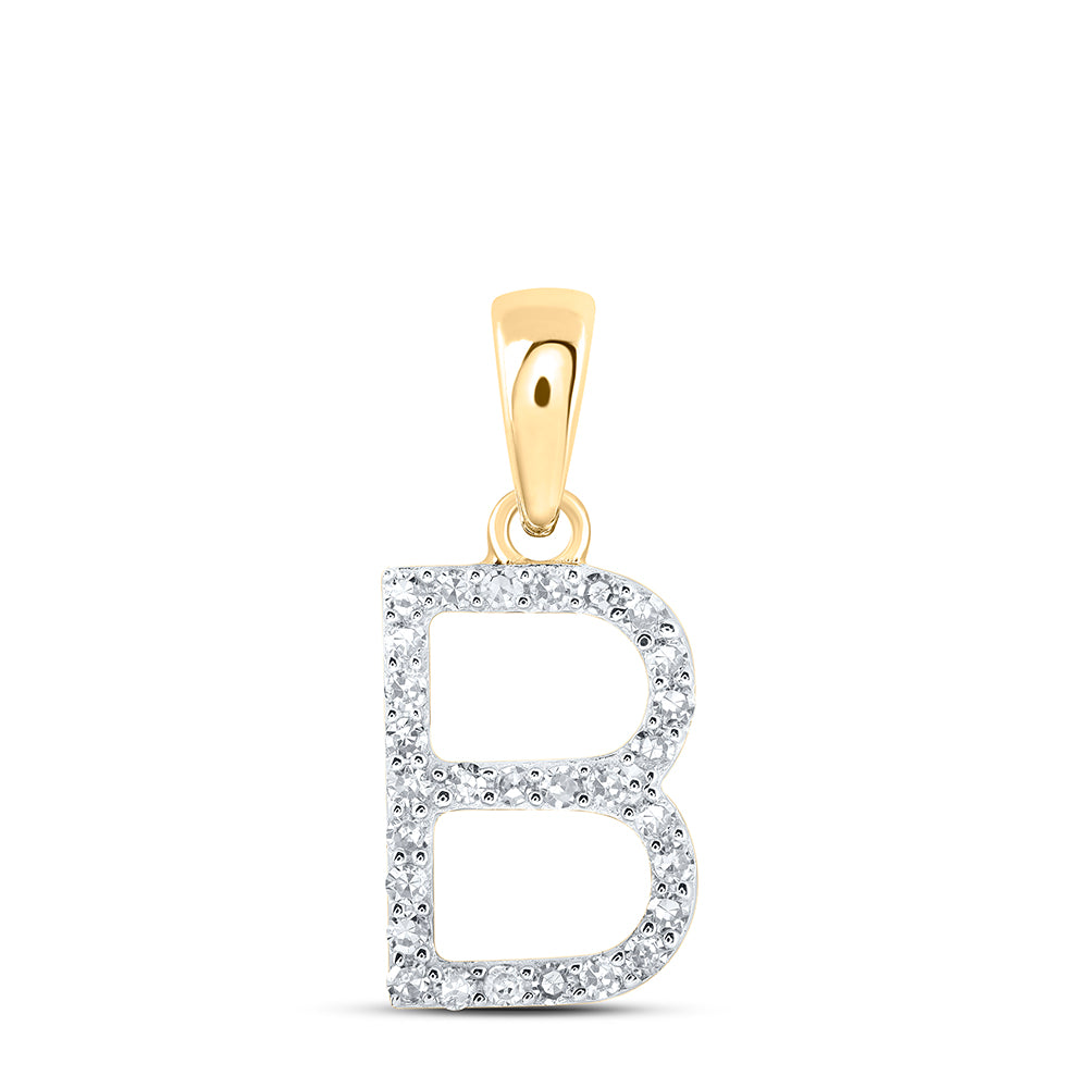 Gold B Initial Letter Pendant 1/8 Cttw Round Natural Diamond Womens (0.66 grams)