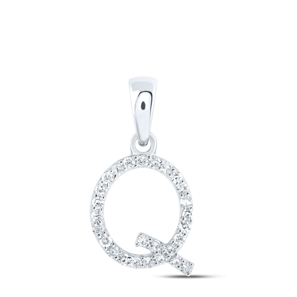 10Kt White Gold 1/8Ctw-Dia Nk Initial Q" Pendant" (0.63 grams)