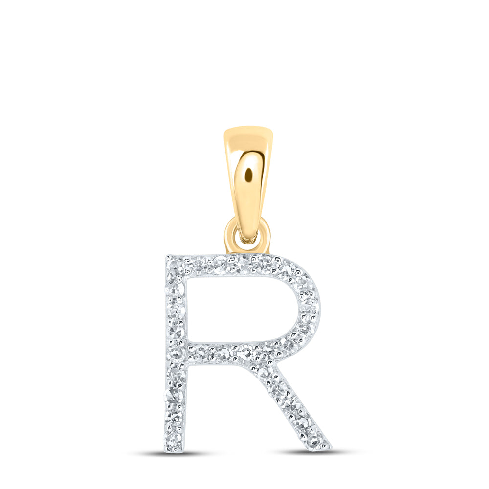 Gold R Initial Letter Pendant 1/10 Cttw Round Natural Diamond Womens (0.66 grams)