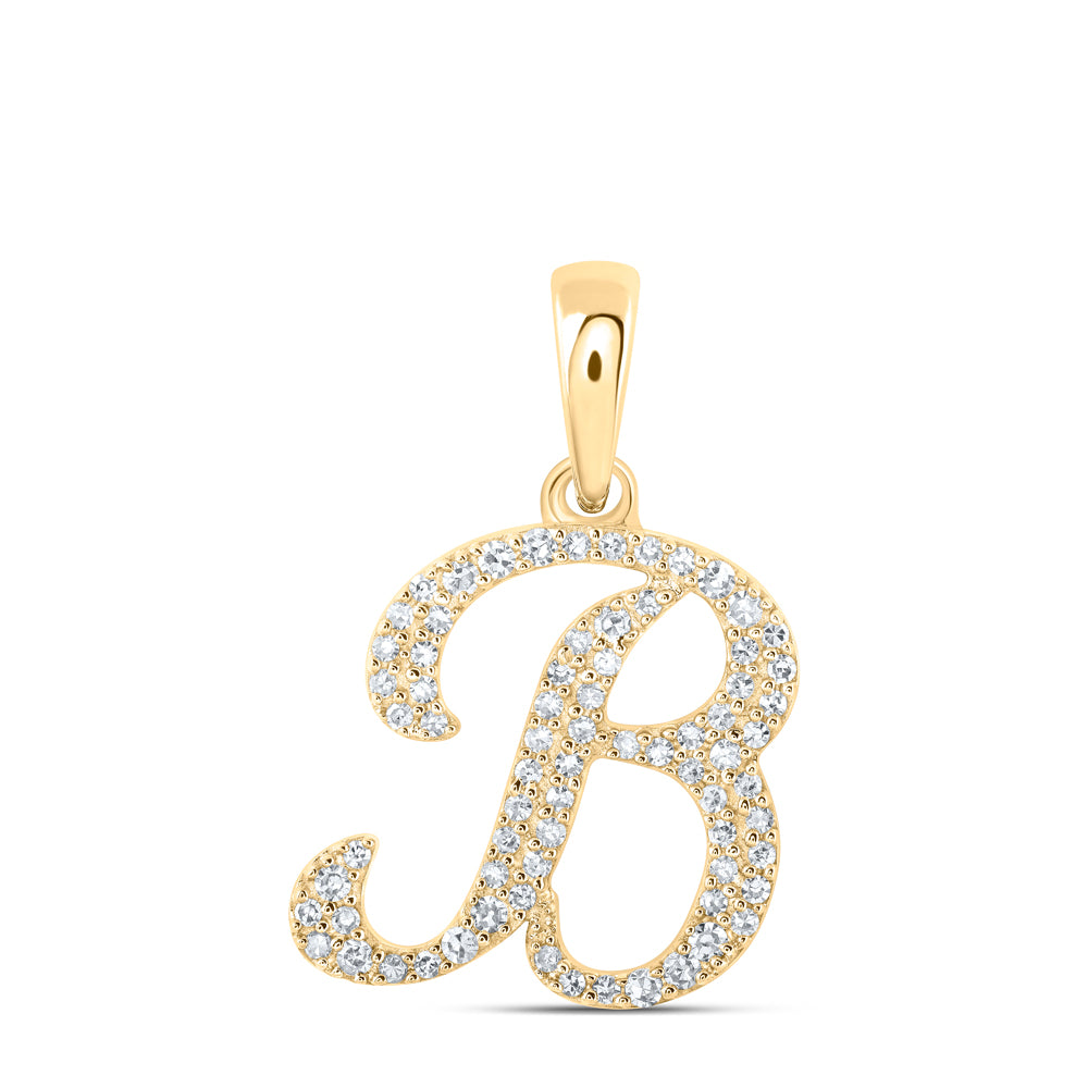 Gold B Initial Letter Pendant 1/5 Cttw Round Natural Diamond Womens (1.16 grams)