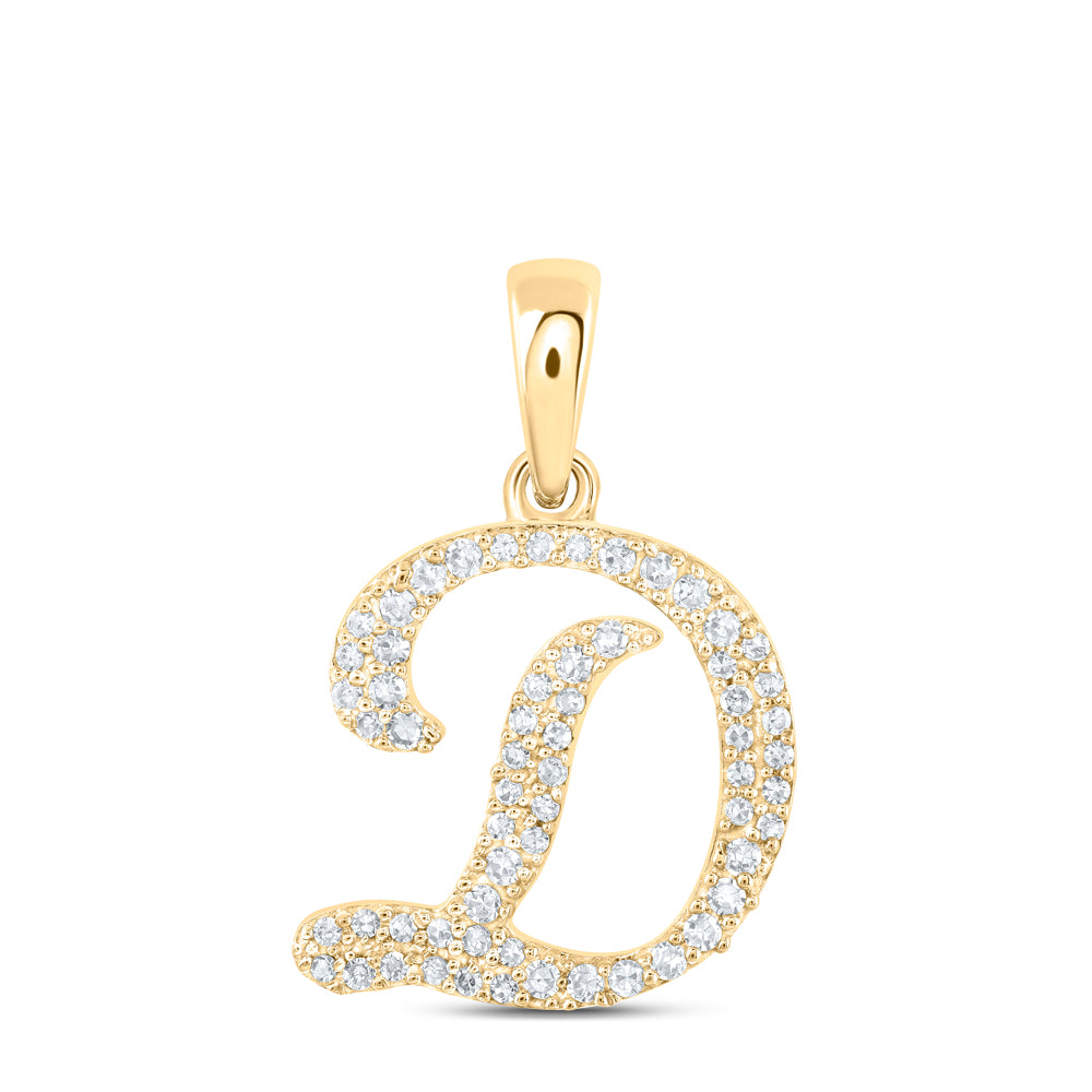 Gold D Initial Letter Pendant 1/5 Cttw Round Natural Diamond Womens (0.99 grams)