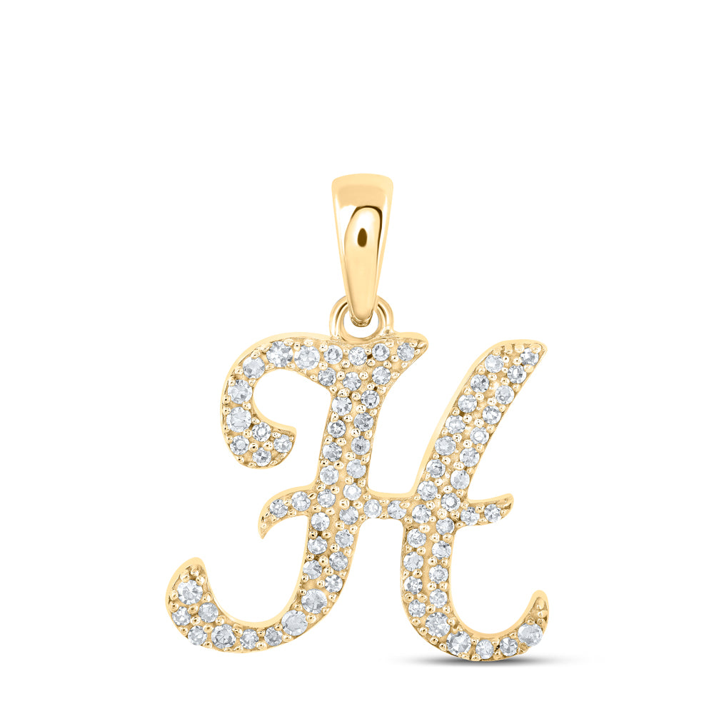 Gold H Initial Letter Pendant 1/5 Cttw Round Natural Diamond Womens (1.26 grams)