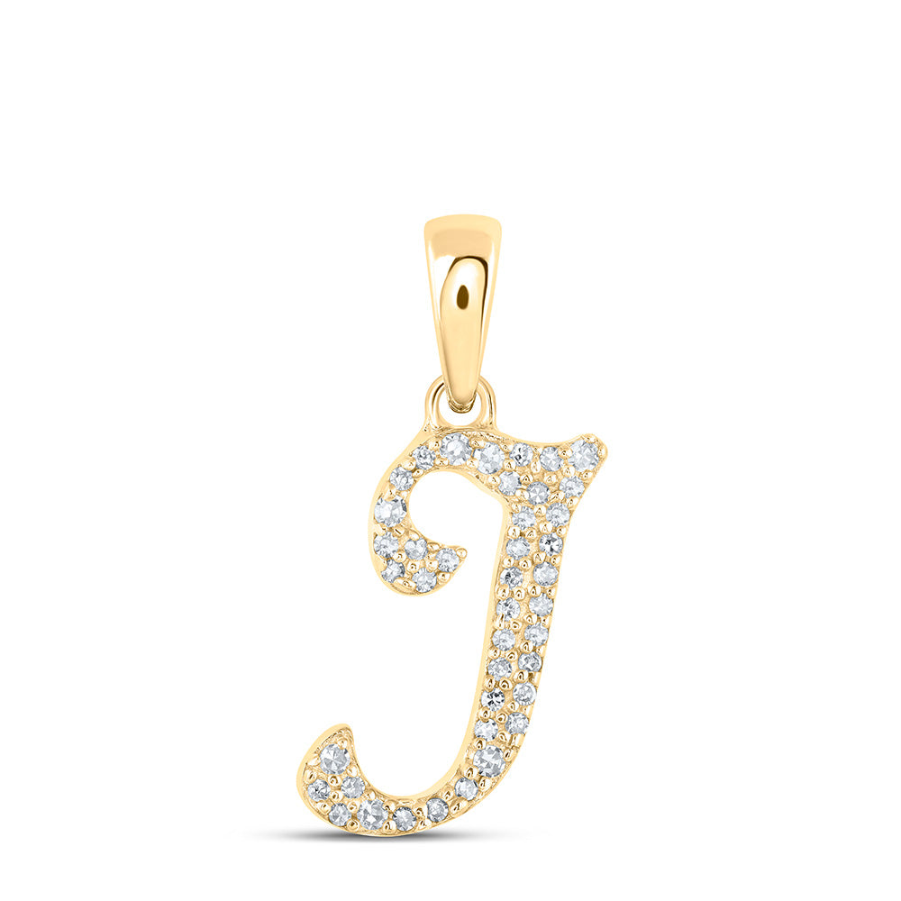 Gold I Initial Letter Pendant 1/8 Cttw Round Natural Diamond Womens (0.77 grams)