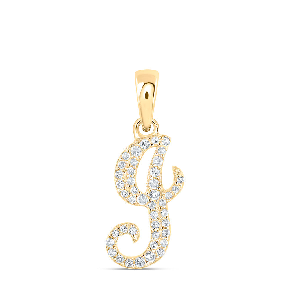 Gold J Initial Letter Pendant 1/8 Cttw Round Natural Diamond Womens (0.75 grams)