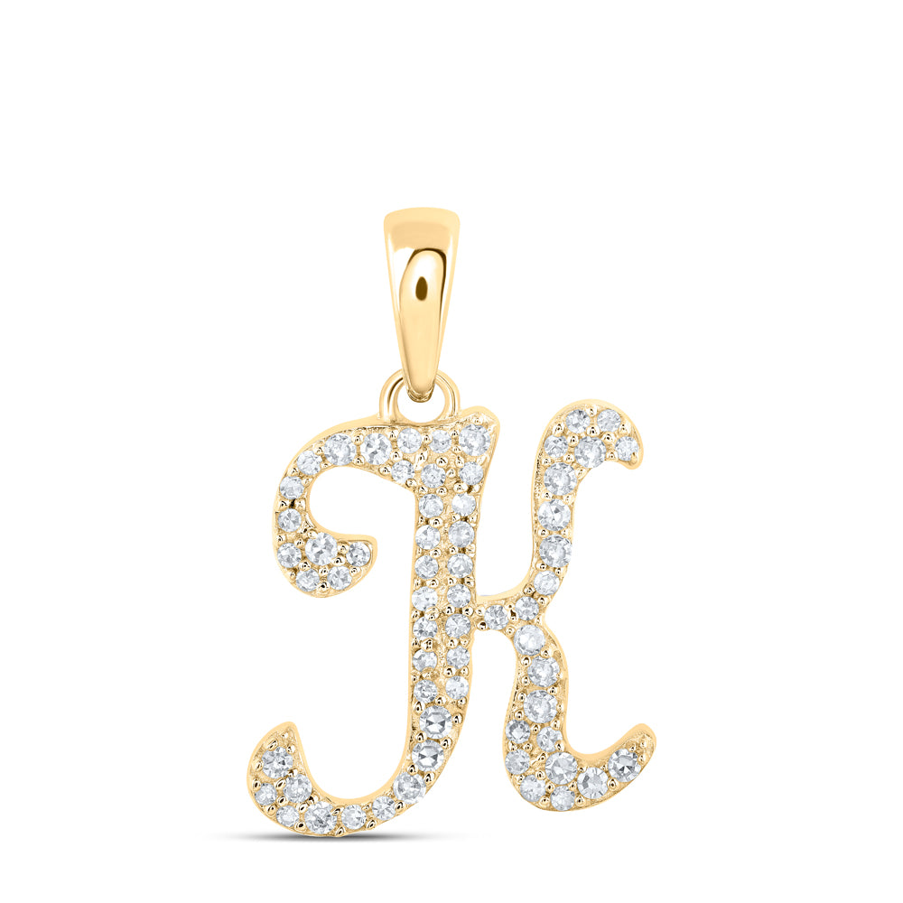 Gold K Initial Letter Pendant 1/5 Cttw Round Natural Diamond Womens (1.11 grams)