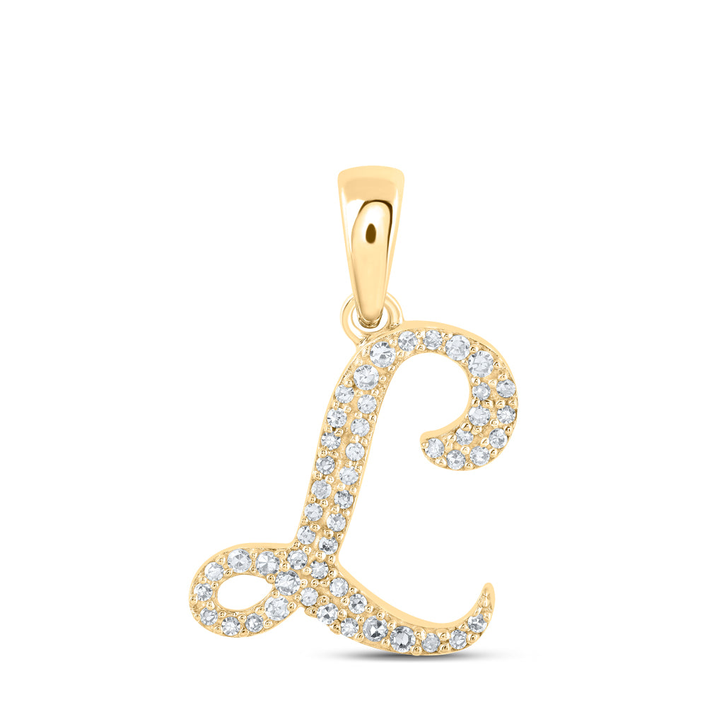 Gold L Initial Letter Pendant 1/8 Cttw Round Natural Diamond Womens (0.85 grams)